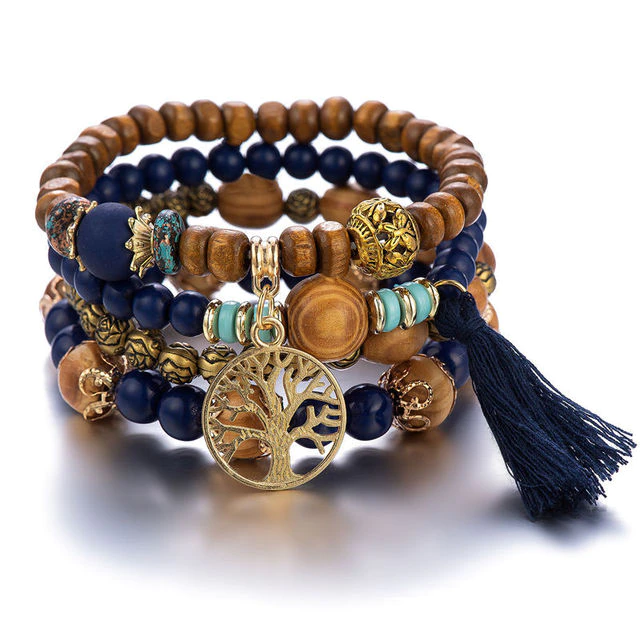 Boho Houten Kralen Armband - Handgemaakte Natuurlijke Sieraden