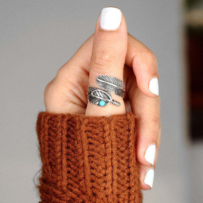 Boheemse Veer Turquoise Ring - Unieke handgemaakte sieraden voor stijlvolle kijkt