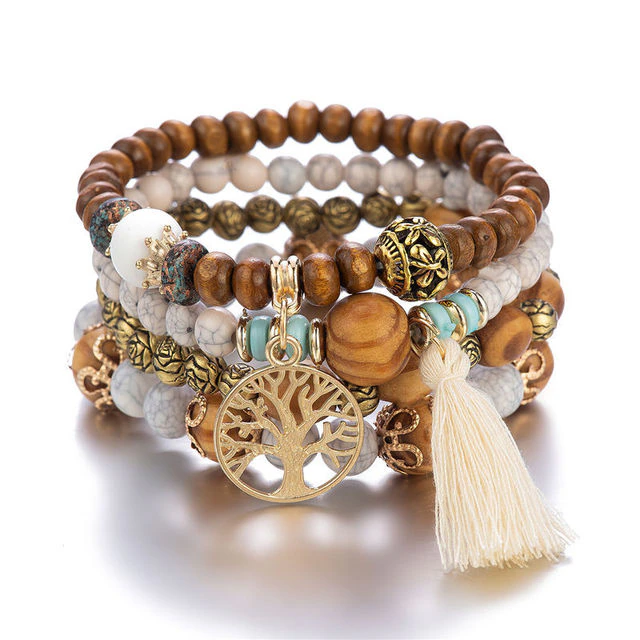 Boho Houten Kralen Armband - Handgemaakte Natuurlijke Sieraden