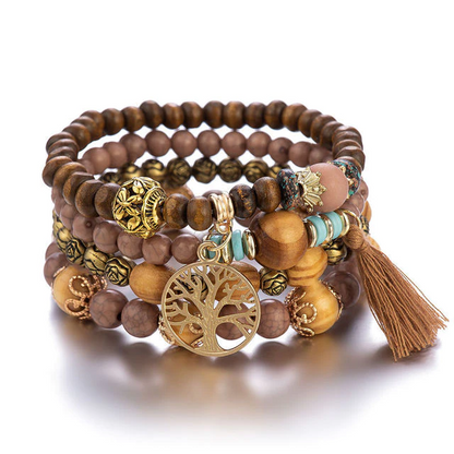 Boho Houten Kralen Armband - Handgemaakte Natuurlijke Sieraden