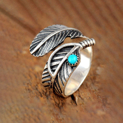 Boheemse Veer Turquoise Ring - Unieke handgemaakte sieraden voor stijlvolle kijkt