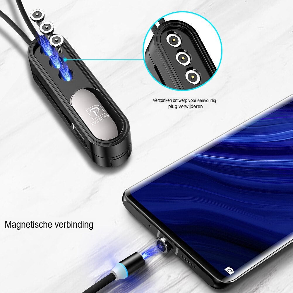 “3-in-1 magnetisch opladen USB - veelzijdige kabel met snel opladen en gegevensoverdracht