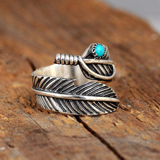 Boheemse Veer Turquoise Ring - Unieke handgemaakte sieraden voor stijlvolle kijkt