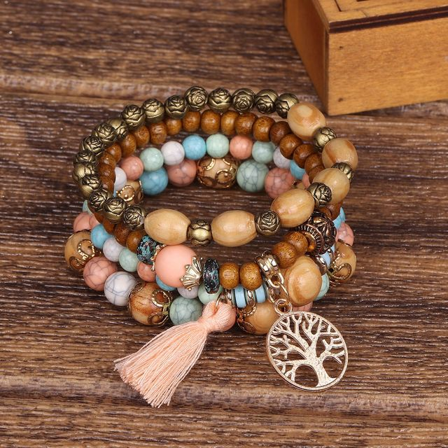 Boho Houten Kralen Armband - Handgemaakte Natuurlijke Sieraden