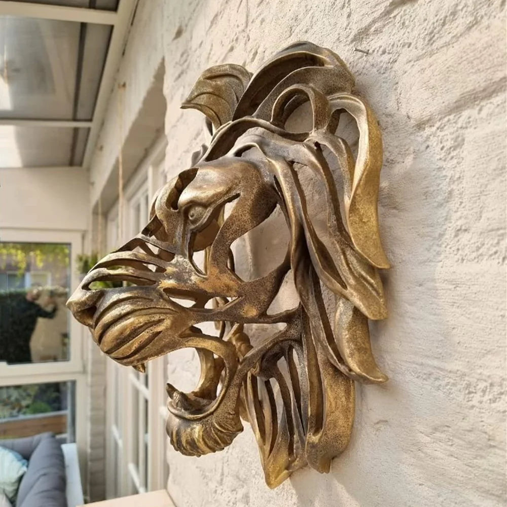 Leeuwenkop aan de muur - Majestueuze decoratieve sculptuur voor een stoer huis- of tuinaccent