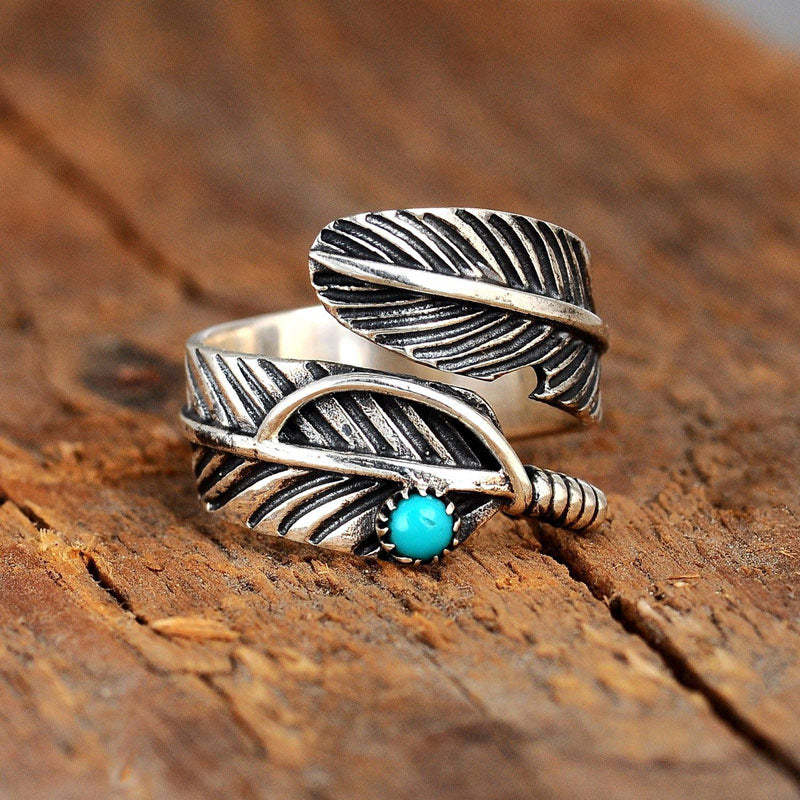 Boheemse Veer Turquoise Ring - Unieke handgemaakte sieraden voor stijlvolle kijkt