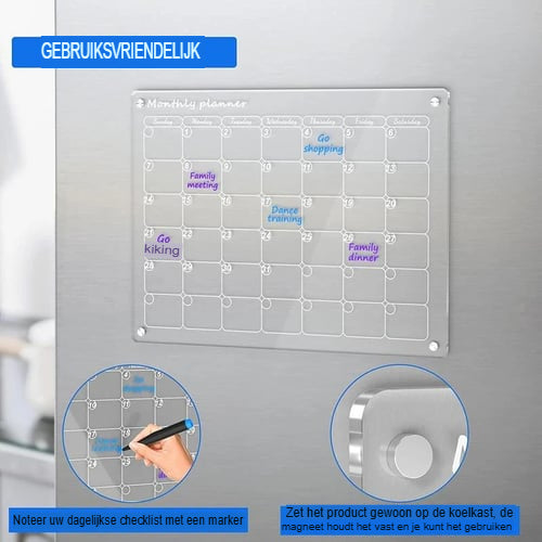 Magnetische Acryl Kalender voor Koelkast - Stijlvolle en Functionele Organisator voor Gemakkelijk Plannen