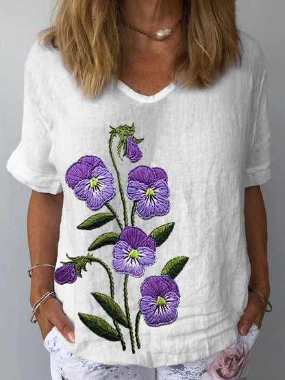 Alzheimer Support Shirt met paarse bloem voor dames