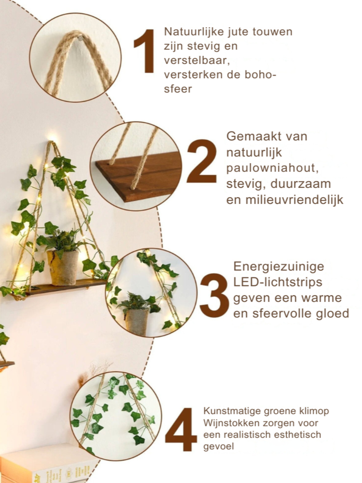 Bladplank - Stijlvolle Houten Wandplank met LED Verlichting