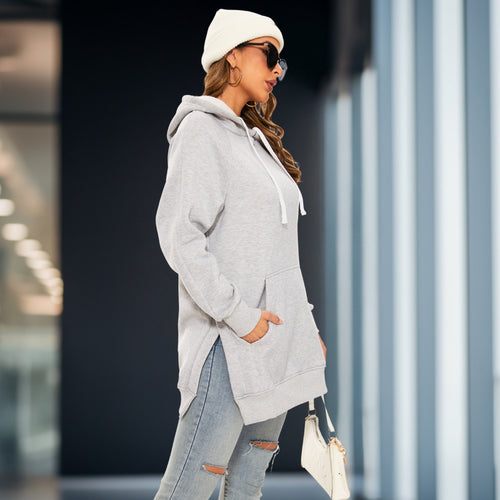 Dames Te groot Hoodie met Splitontwerp – Trendy en Comfortabele Vrijblijvend Kleding