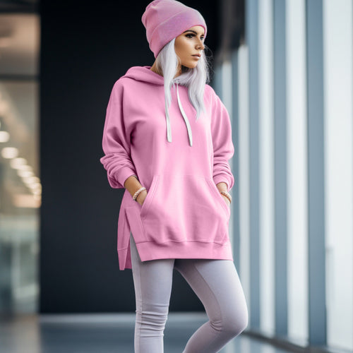 Dames Te groot Hoodie met Splitontwerp – Trendy en Comfortabele Vrijblijvend Kleding