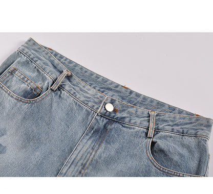 Dames Vlam Kruis Jeans - Stijlvolle Versleten Denim met Gedurfde Vlamontwerpen voor een Trends Uiterlijk