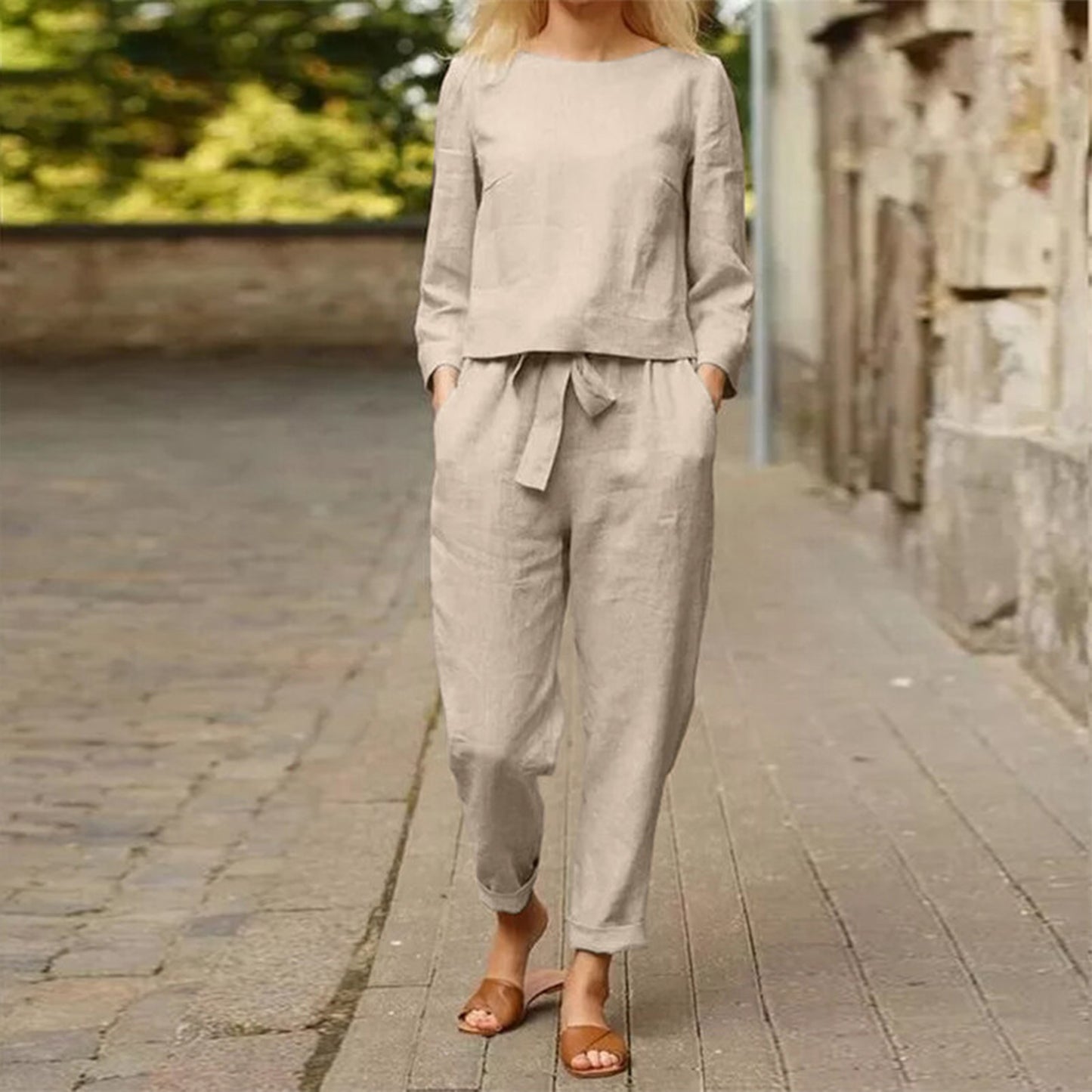 Vrijblijvend Linnen Los 2-delige Set - Comfortabel en Stijlvol Outfit voor Moeiteloze Zomer Chic