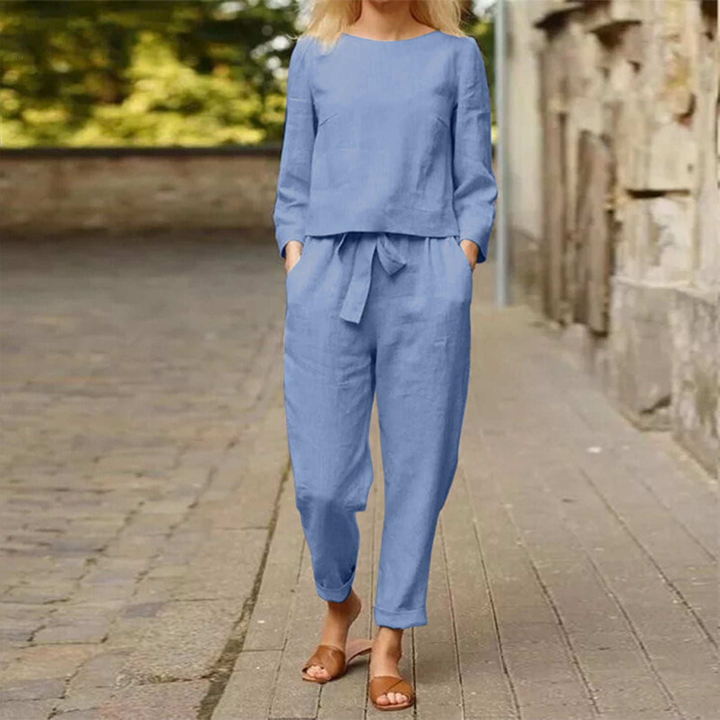 Vrijblijvend Linnen Los 2-delige Set - Comfortabel en Stijlvol Outfit voor Moeiteloze Zomer Chic