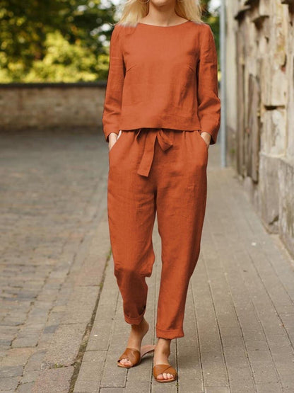 Vrijblijvend Linnen Los 2-delige Set - Comfortabel en Stijlvol Outfit voor Moeiteloze Zomer Chic