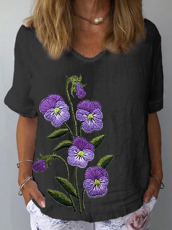 Alzheimer Support Shirt met paarse bloem voor dames