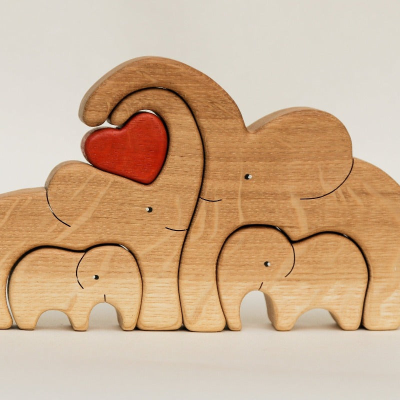 Olifant Houten Moeder en Kind Decor - Charmant Handgemaakt Sculptuur voor Thuis of in de Kinderkamer