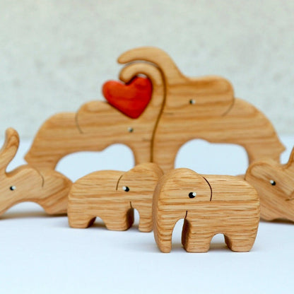 Olifant Houten Moeder en Kind Decor - Charmant Handgemaakt Sculptuur voor Thuis of in de Kinderkamer