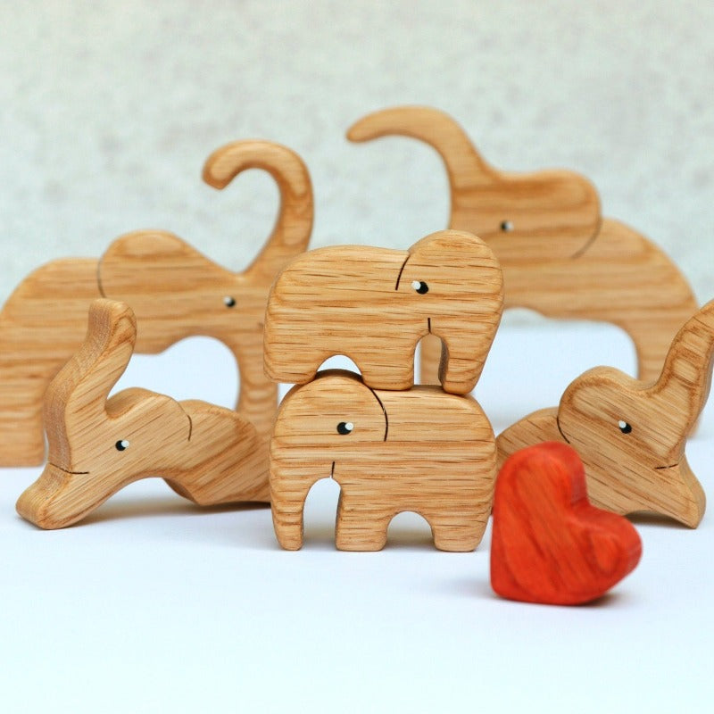 Olifant Houten Moeder en Kind Decor - Charmant Handgemaakt Sculptuur voor Thuis of in de Kinderkamer