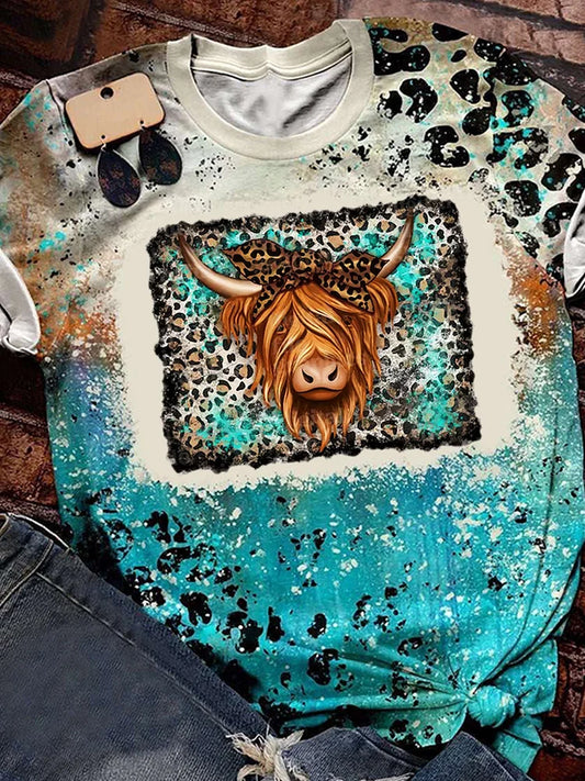 Vrouwenhemd Highland Cow Luipaard - Trends en leuk grafisch T-shirt voor dierenliefhebbers