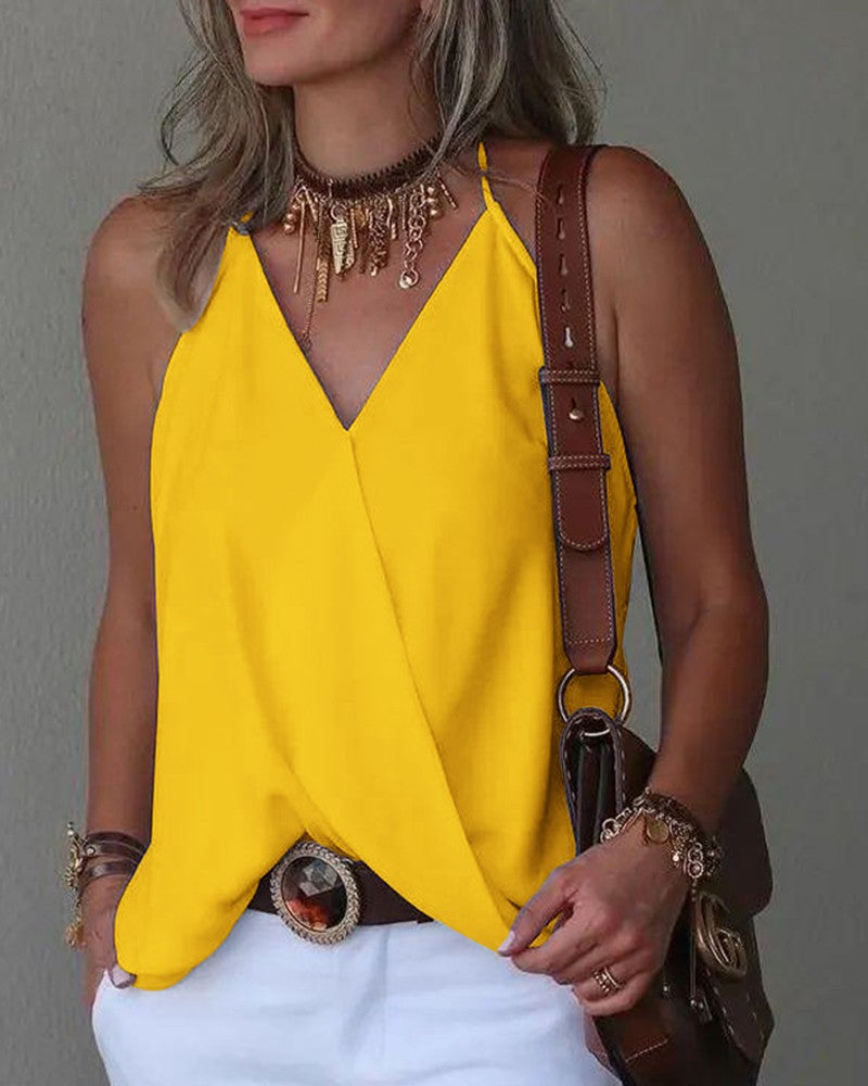 Dames Halter Mouwloze Wrap Tank Bovenkant - Flatterende & Veelzijdige Blouse