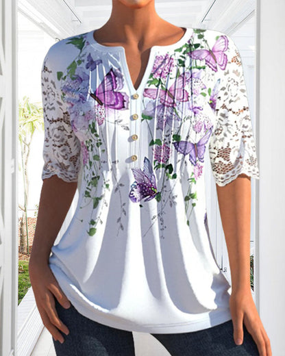 Dames Elegante Vlinderprint Top – Stijlvol en Chic voor Elke Gelegenheid