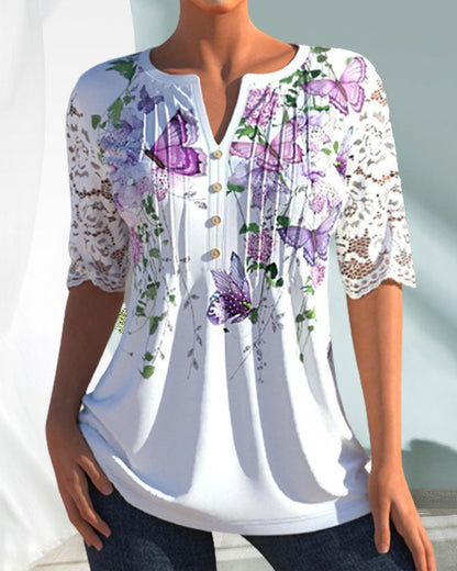Dames Elegante Vlinderprint Top – Stijlvol en Chic voor Elke Gelegenheid