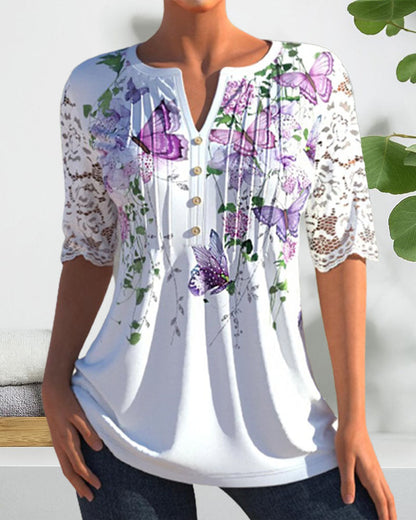Dames Elegante Vlinderprint Top – Stijlvol en Chic voor Elke Gelegenheid