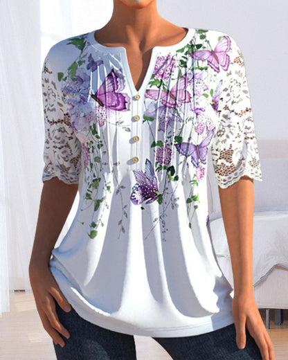 Dames Elegante Vlinderprint Top – Stijlvol en Chic voor Elke Gelegenheid