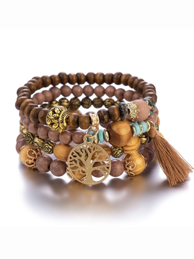 Boheemse Meerlagige Houten Armband - Uniek & Stijlvol accessoire