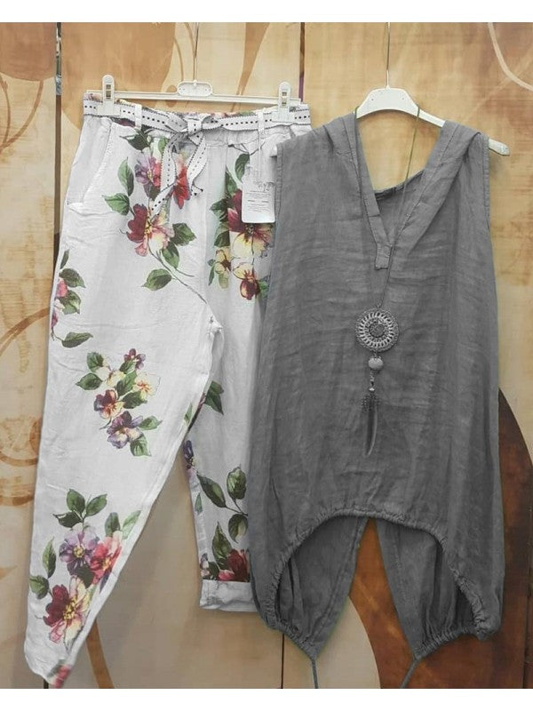 Damesbloemenblouse & -broek - Elegante tweedelige kleding