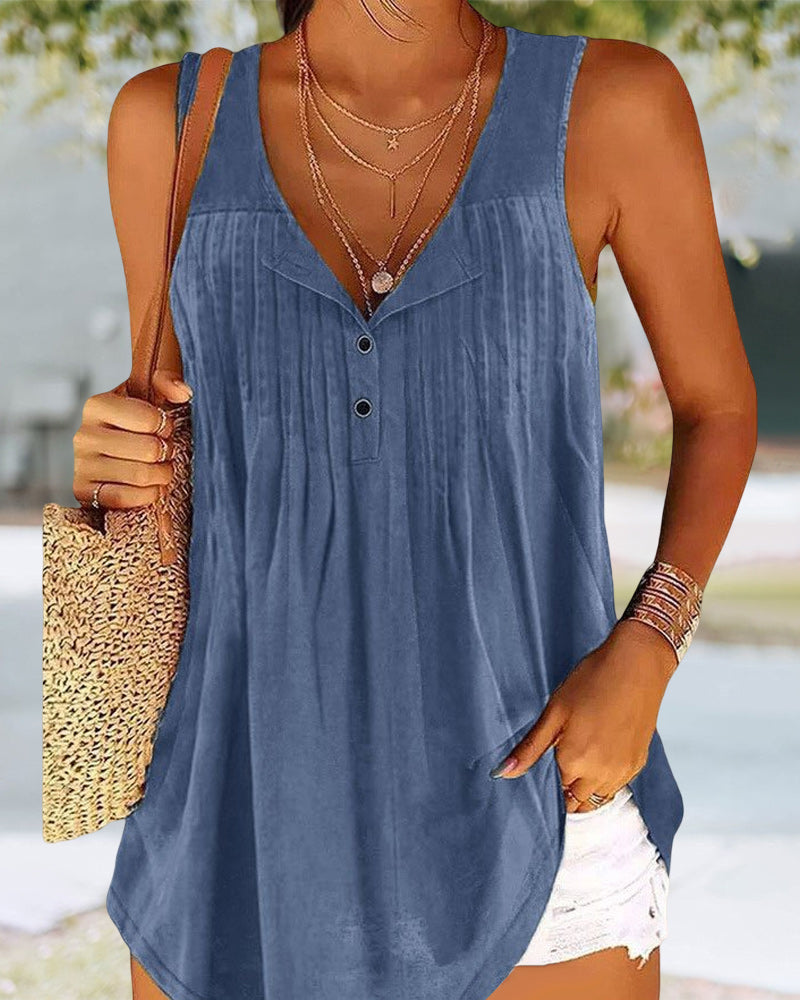 Dames-Tanktop met geplooide V-hals - Stijlvolle en comfortabele mouwloze blouse