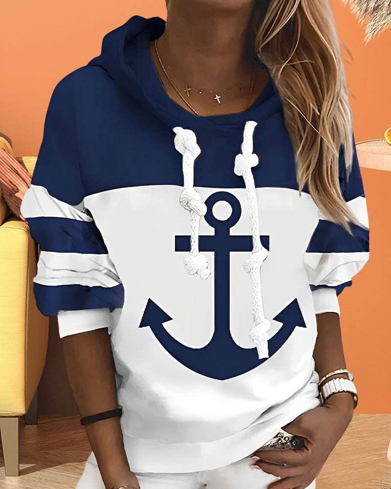 Hoodie jas met Strepen- en Ankerprint - Trends en Gezellige Bovenkleding voor Nautische Stijl