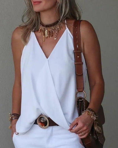 Dames Halter Mouwloze Wrap Tank Bovenkant - Flatterende & Veelzijdige Blouse