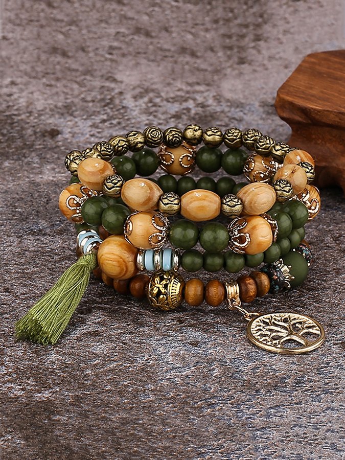 Boheemse Meerlagige Houten Armband - Uniek & Stijlvol accessoire