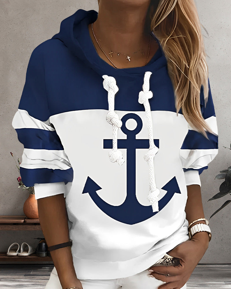 Hoodie jas met Strepen- en Ankerprint - Trends en Gezellige Bovenkleding voor Nautische Stijl