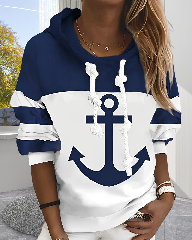 Hoodie jas met Strepen- en Ankerprint - Trends en Gezellige Bovenkleding voor Nautische Stijl