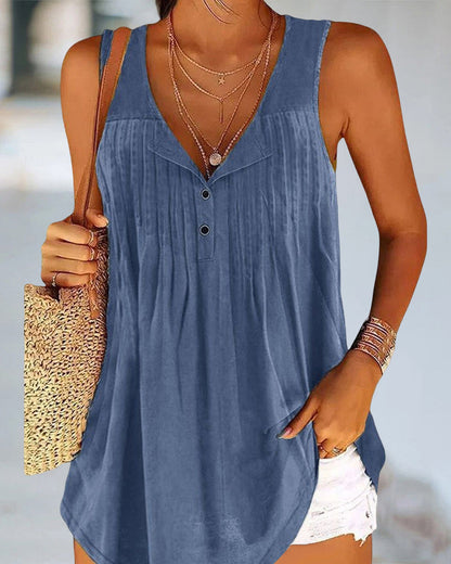 Dames-Tanktop met geplooide V-hals - Stijlvolle en comfortabele mouwloze blouse