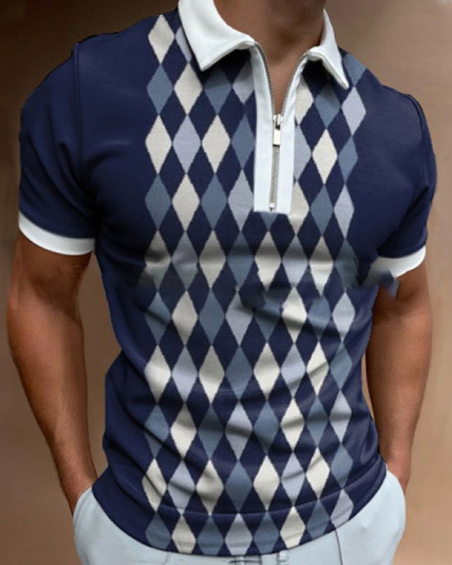 Herenpoloshirt met diamantprint - Stijlvol geometrisch ontwerp met zachte stof