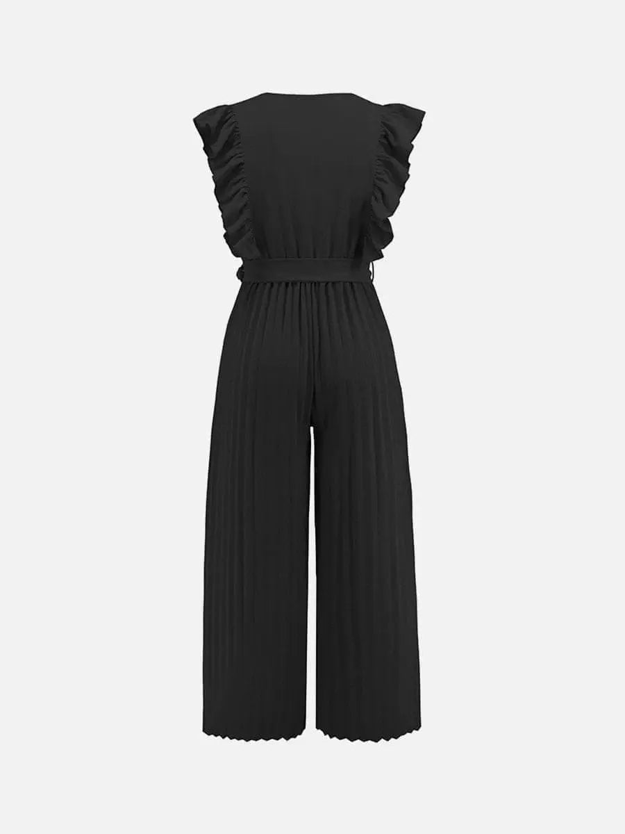 Jumpsuit voor dames met V-hals - Chique bloemblaadjesmouwen