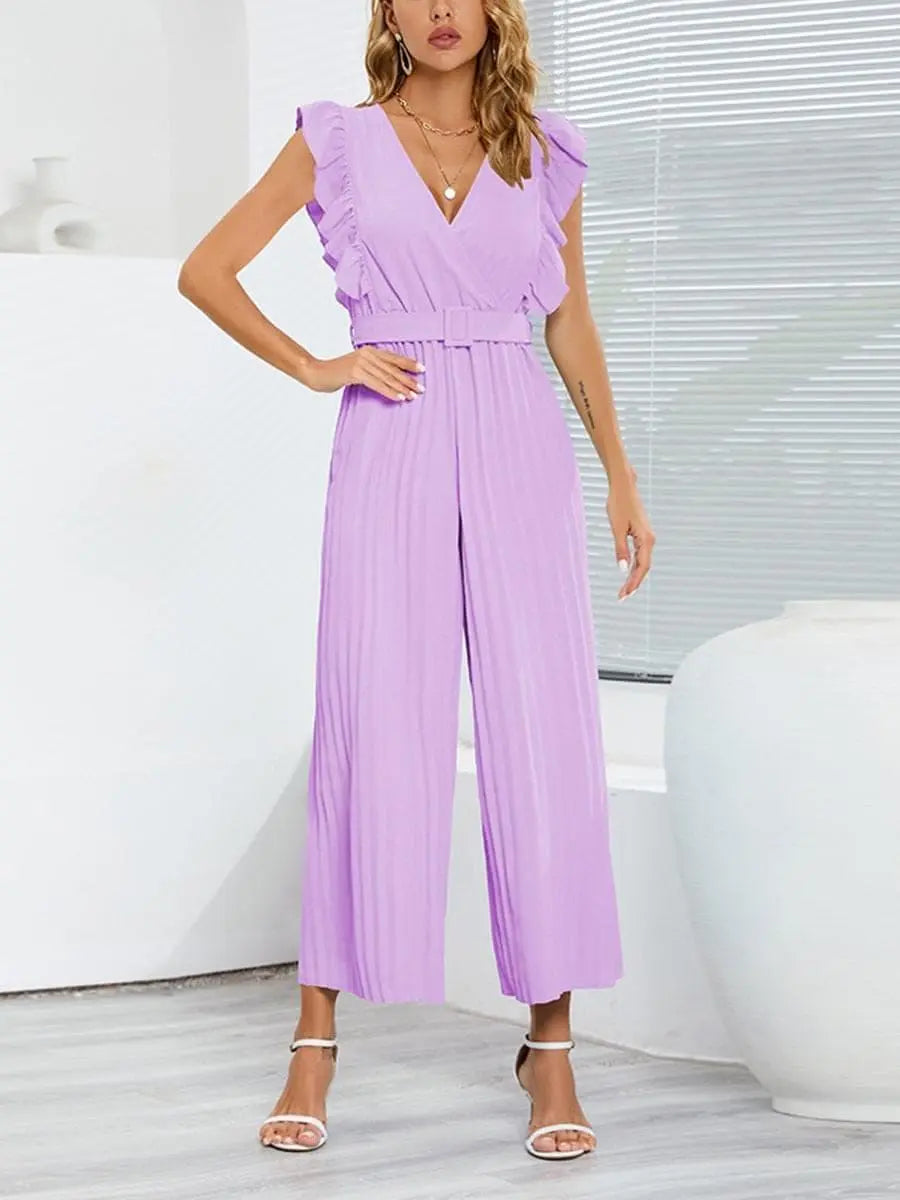 Jumpsuit voor dames met V-hals - Chique bloemblaadjesmouwen