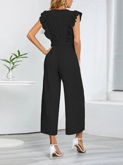 Jumpsuit voor dames met V-hals - Chique bloemblaadjesmouwen