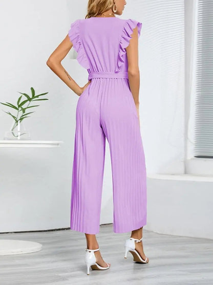 Jumpsuit voor dames met V-hals - Chique bloemblaadjesmouwen