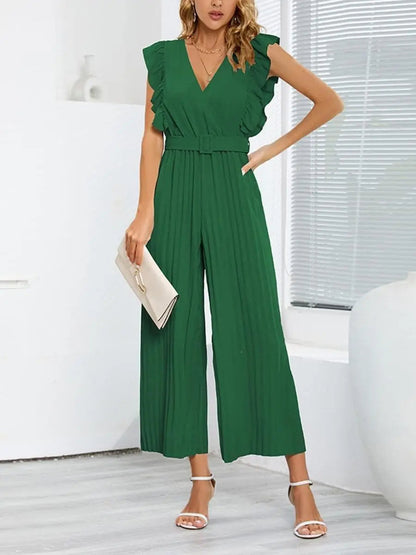 Jumpsuit voor dames met V-hals - Chique bloemblaadjesmouwen