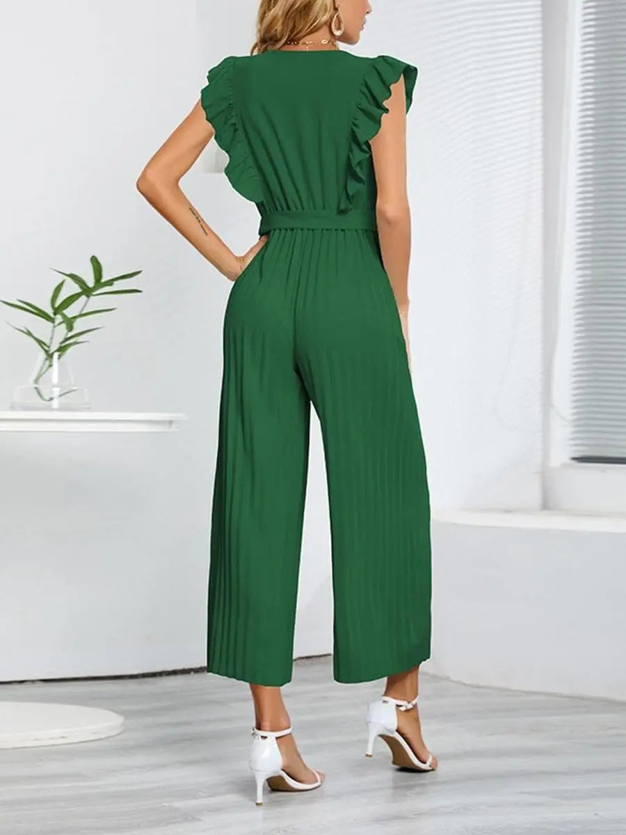 Jumpsuit voor dames met V-hals - Chique bloemblaadjesmouwen