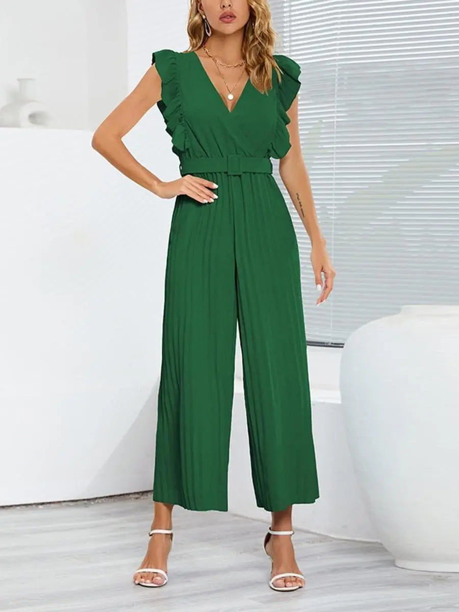 Jumpsuit voor dames met V-hals - Chique bloemblaadjesmouwen