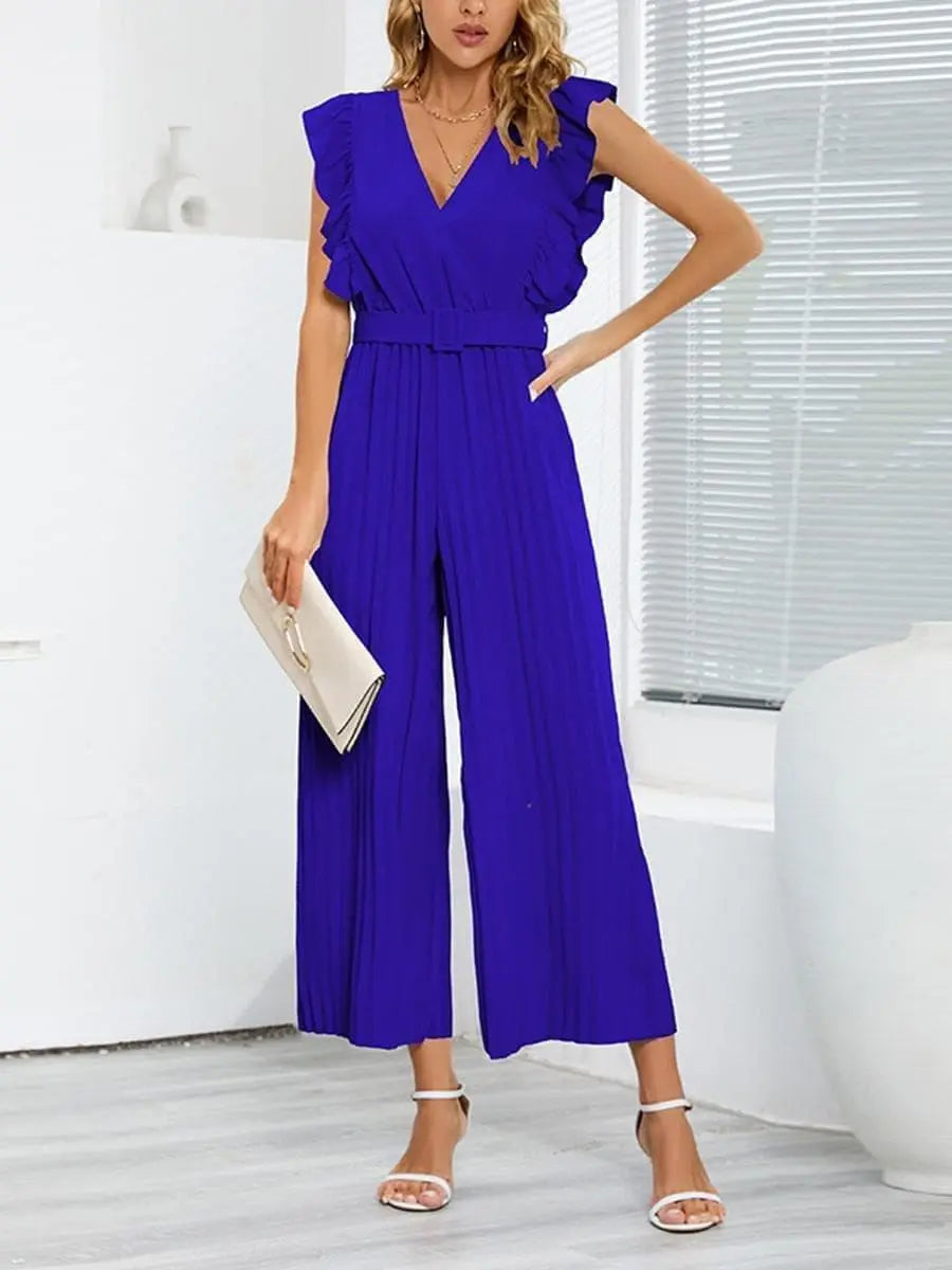 Jumpsuit voor dames met V-hals - Chique bloemblaadjesmouwen