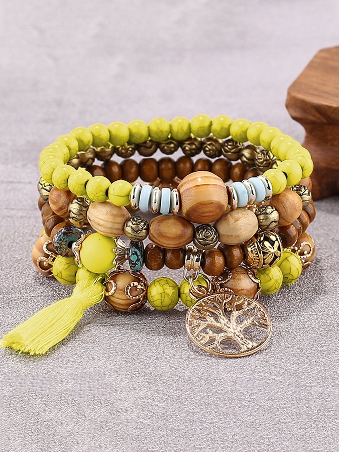 Boheemse Meerlagige Houten Armband - Uniek & Stijlvol accessoire