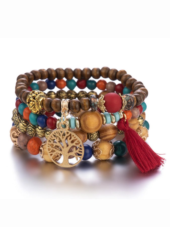 Boheemse Meerlagige Houten Armband - Uniek & Stijlvol accessoire