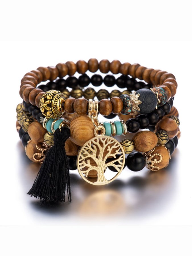 Boheemse Meerlagige Houten Armband - Uniek & Stijlvol accessoire